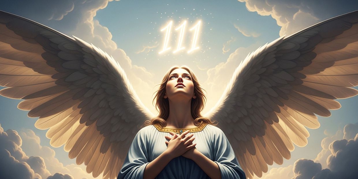 A mystical female angel with the numbers 111 above her head.