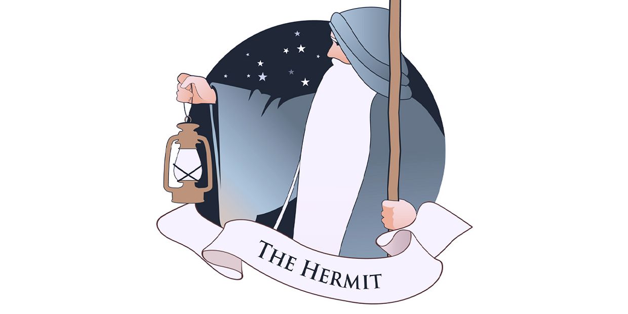 An icon of the Hermit on the Hermit Tarot Card.