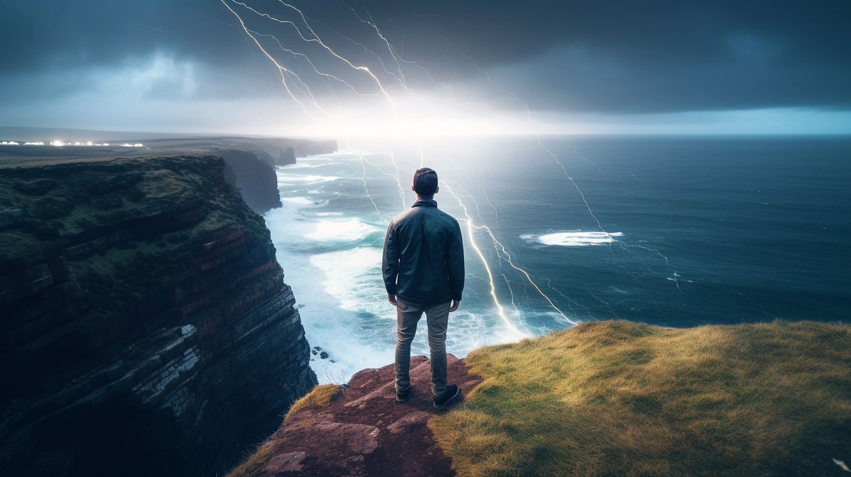 A man standing on the edge of a cliff