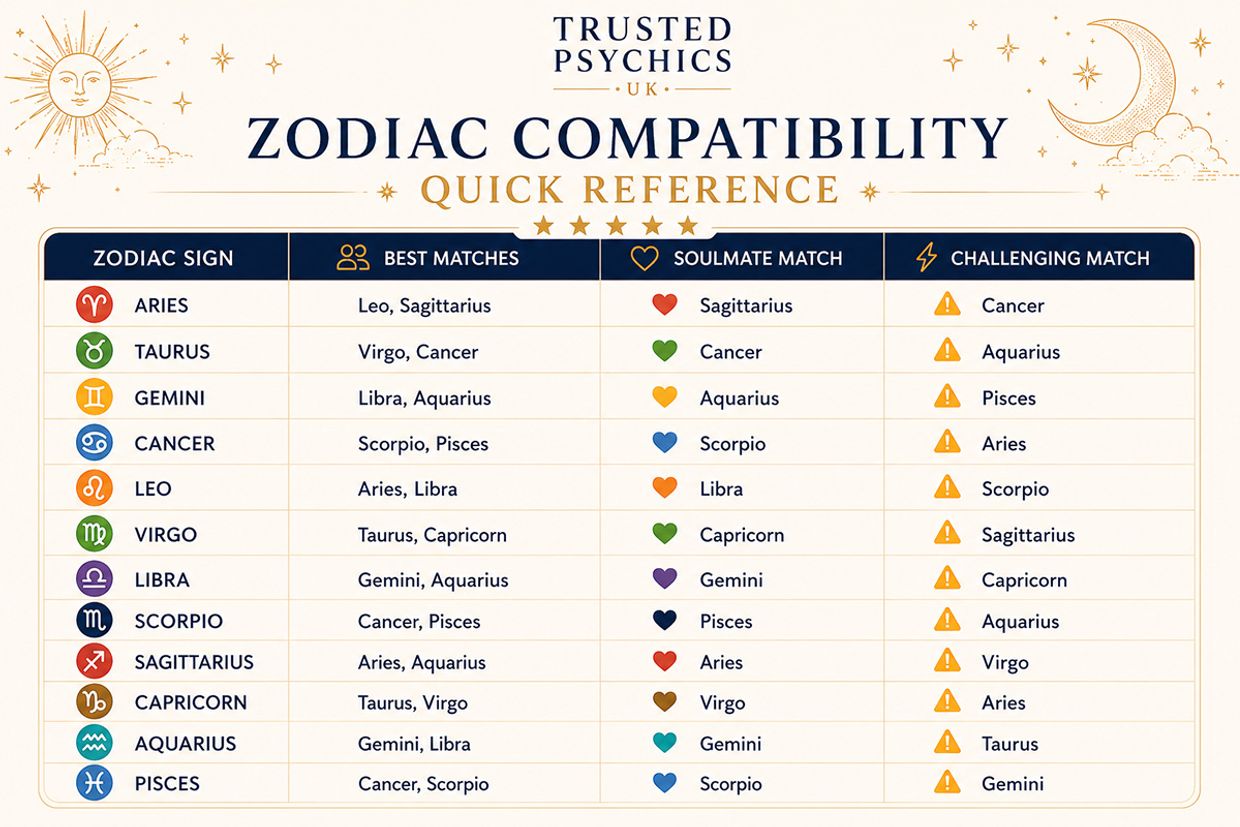 Zodiac Compatibility Guide: Best Matches for Every Zodiac Sign - Zodiac Compatibility Infographic