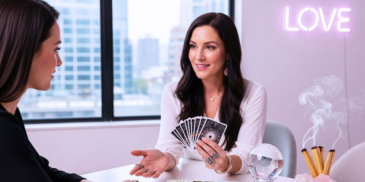 A Love Tarot reader, giving a Tarot reading on love and relationships.