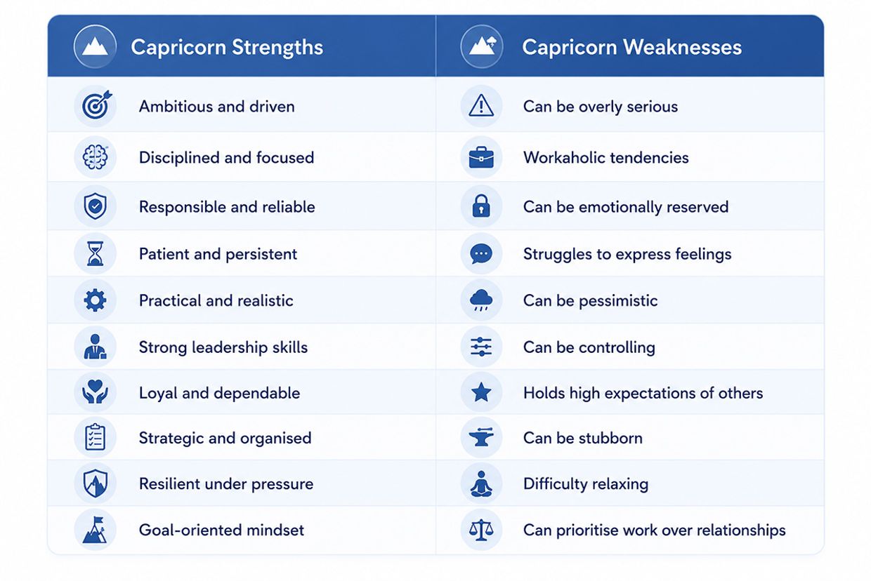 Capricorn Personality Traits - Strengths & Weaknesses Infographic