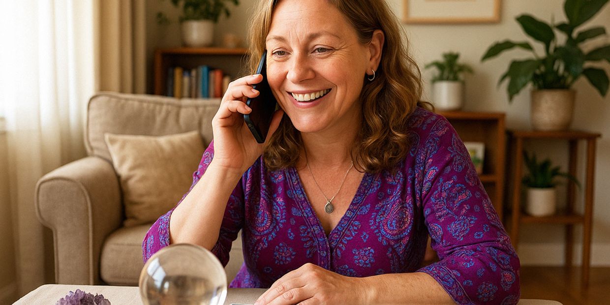 A female psychic reader doing a psychic reading on the phone