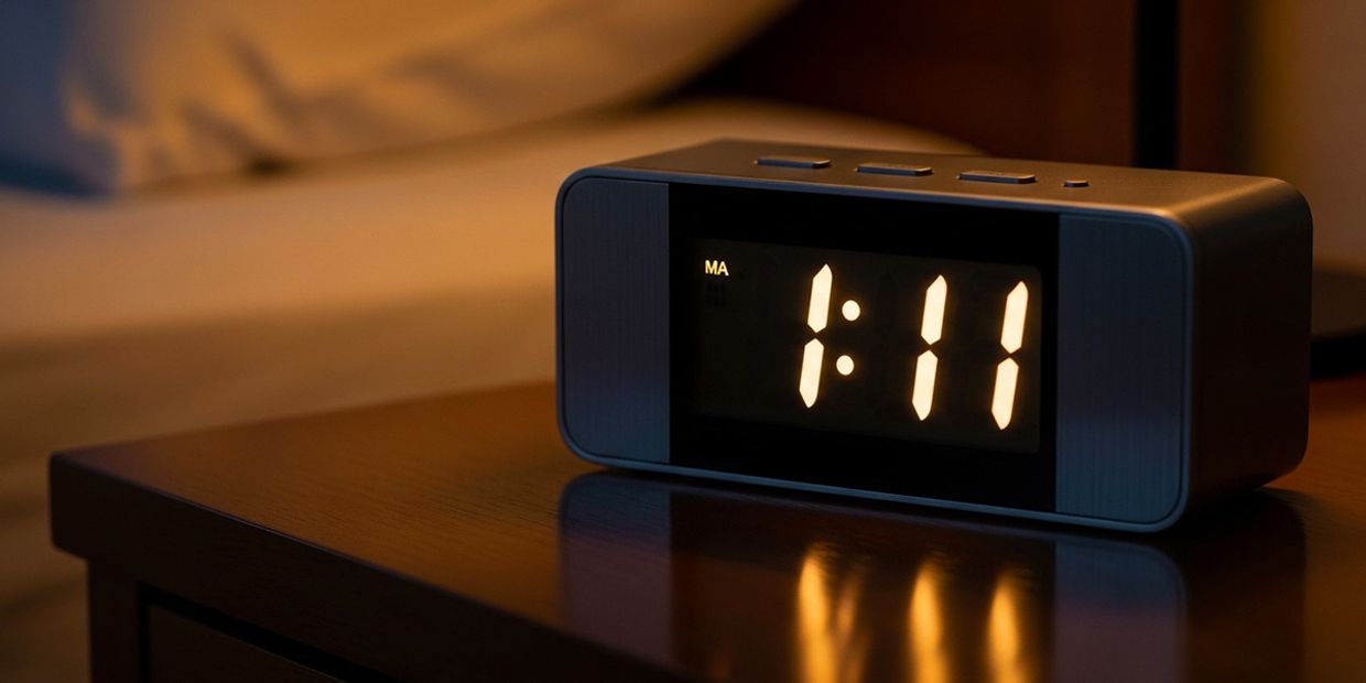 111 Angel Number Meaning - A digital clock showing the time 1:11