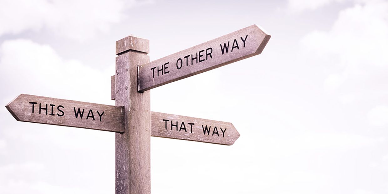 A sign showing options to go this way or that way.