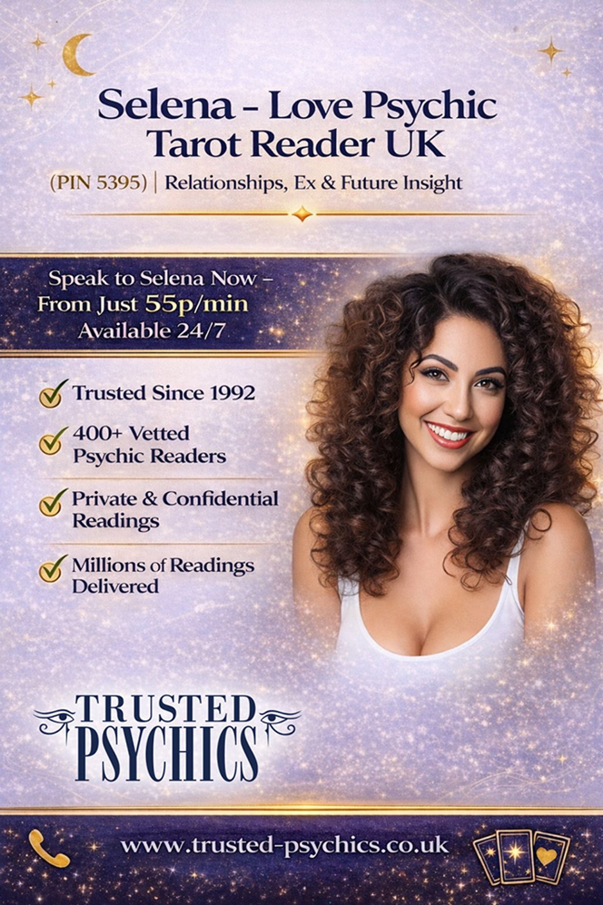 Selena Love Psychic Tarot Reader UK (PIN 5395) | From 55p
