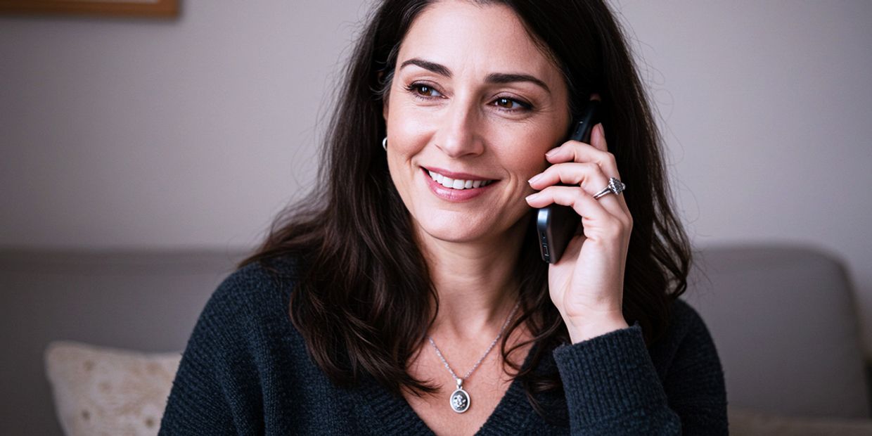 A psychic reader speaking on her phone, giving a psychic phone reading to a caller.