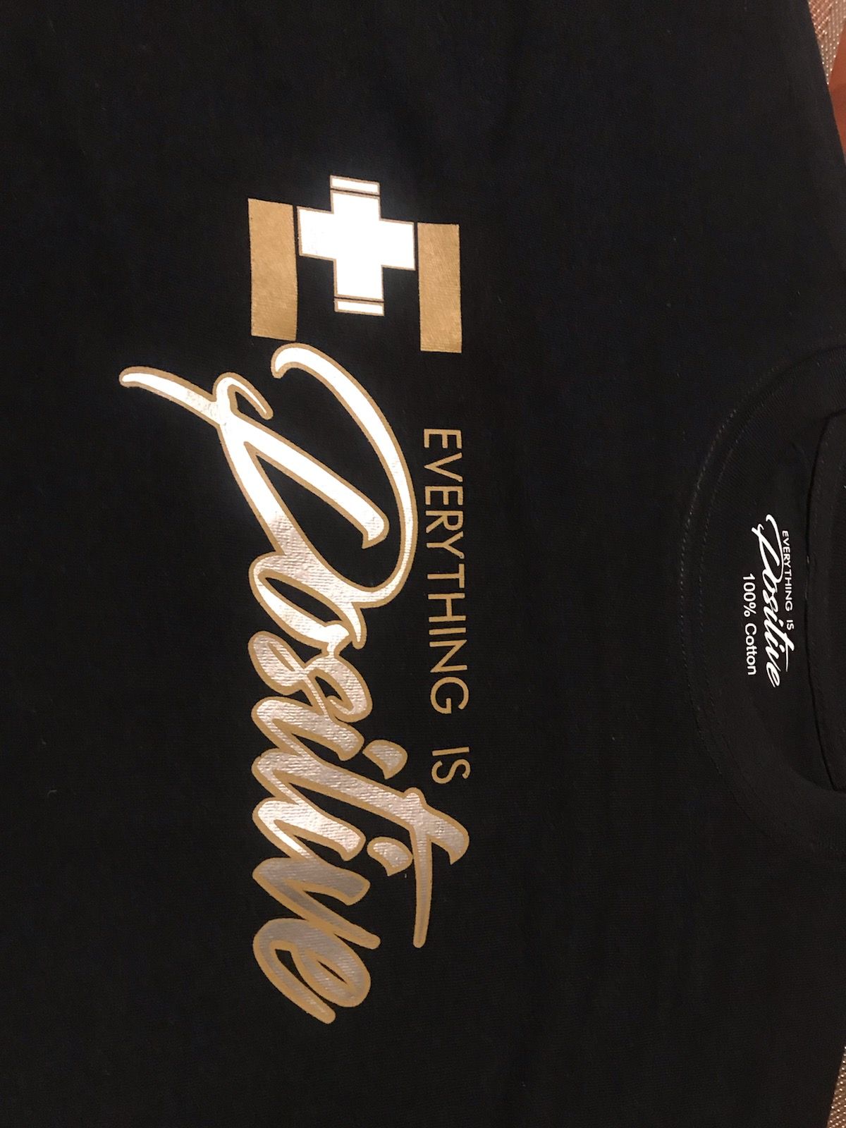 Black T-Shirt – Gold & White Print - view 2