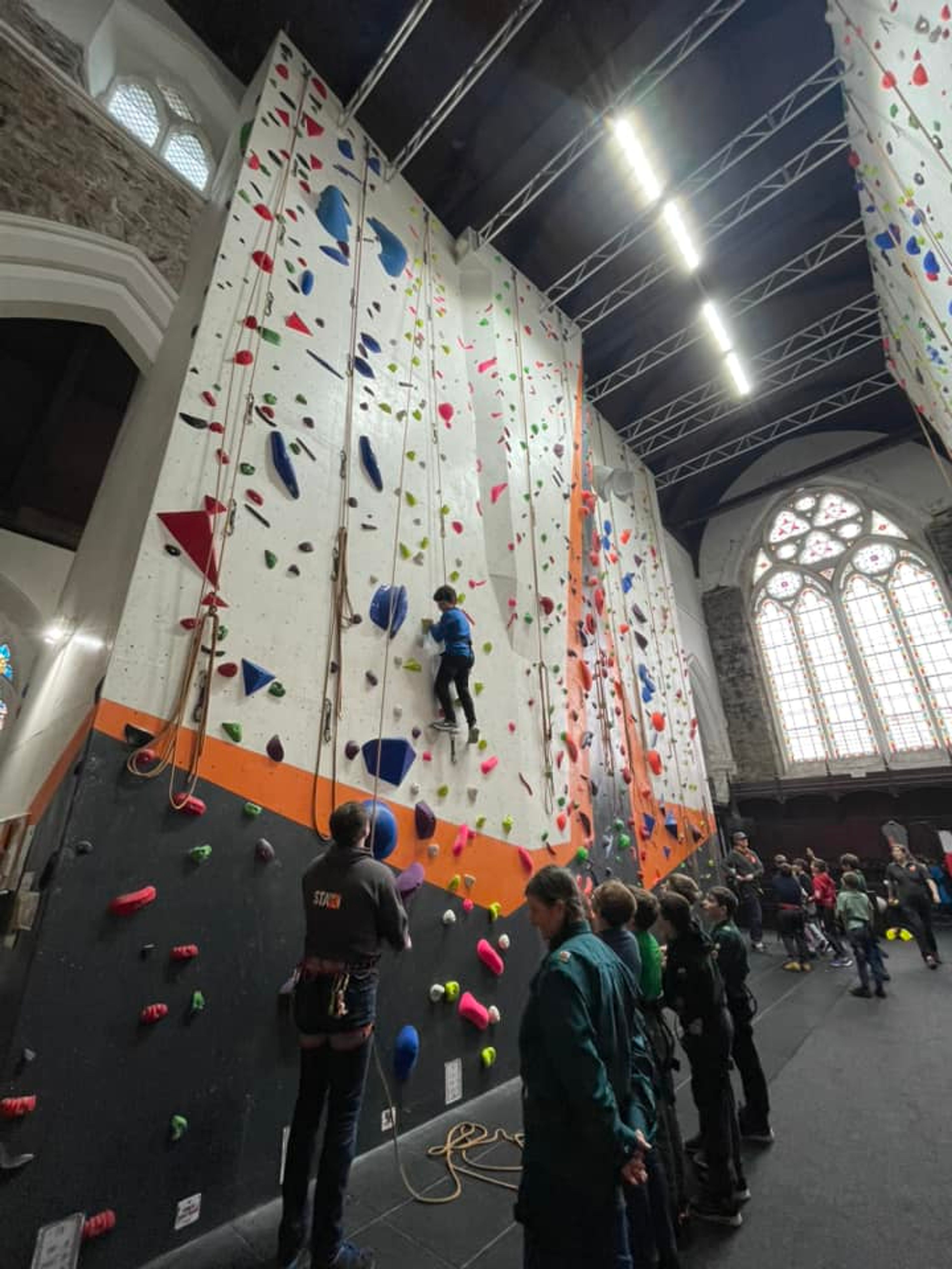 Members of 1st Kidwelly Scouts on a climbing wall