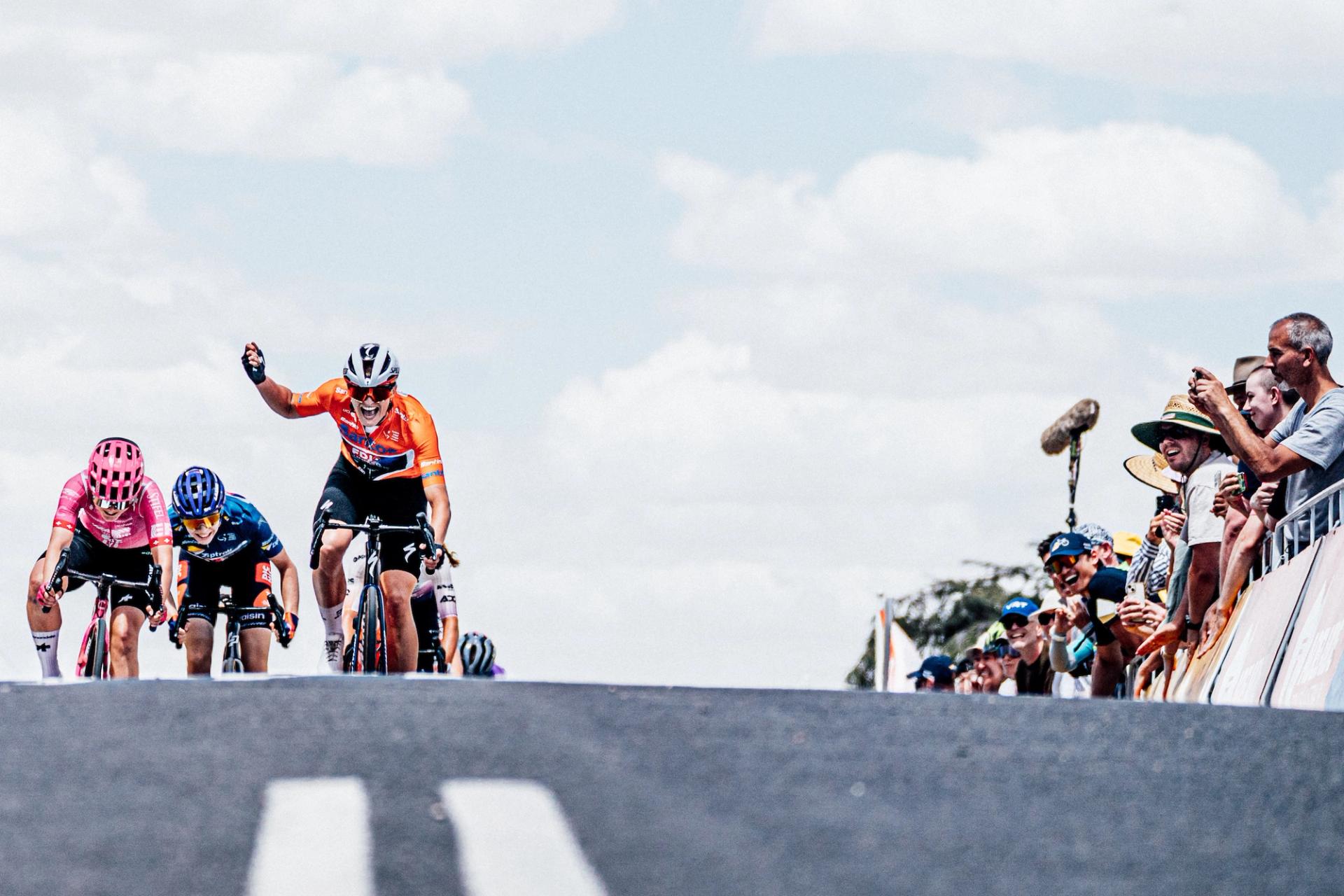 Picture by Zac Williams/SWpix.com - 18/01/2026 - Cycling - 2026 Women's Tour Down Under Stage 2 - Magill to Paracombe - Ally Wollaston, FDJ United Suez, wins Stage 2.