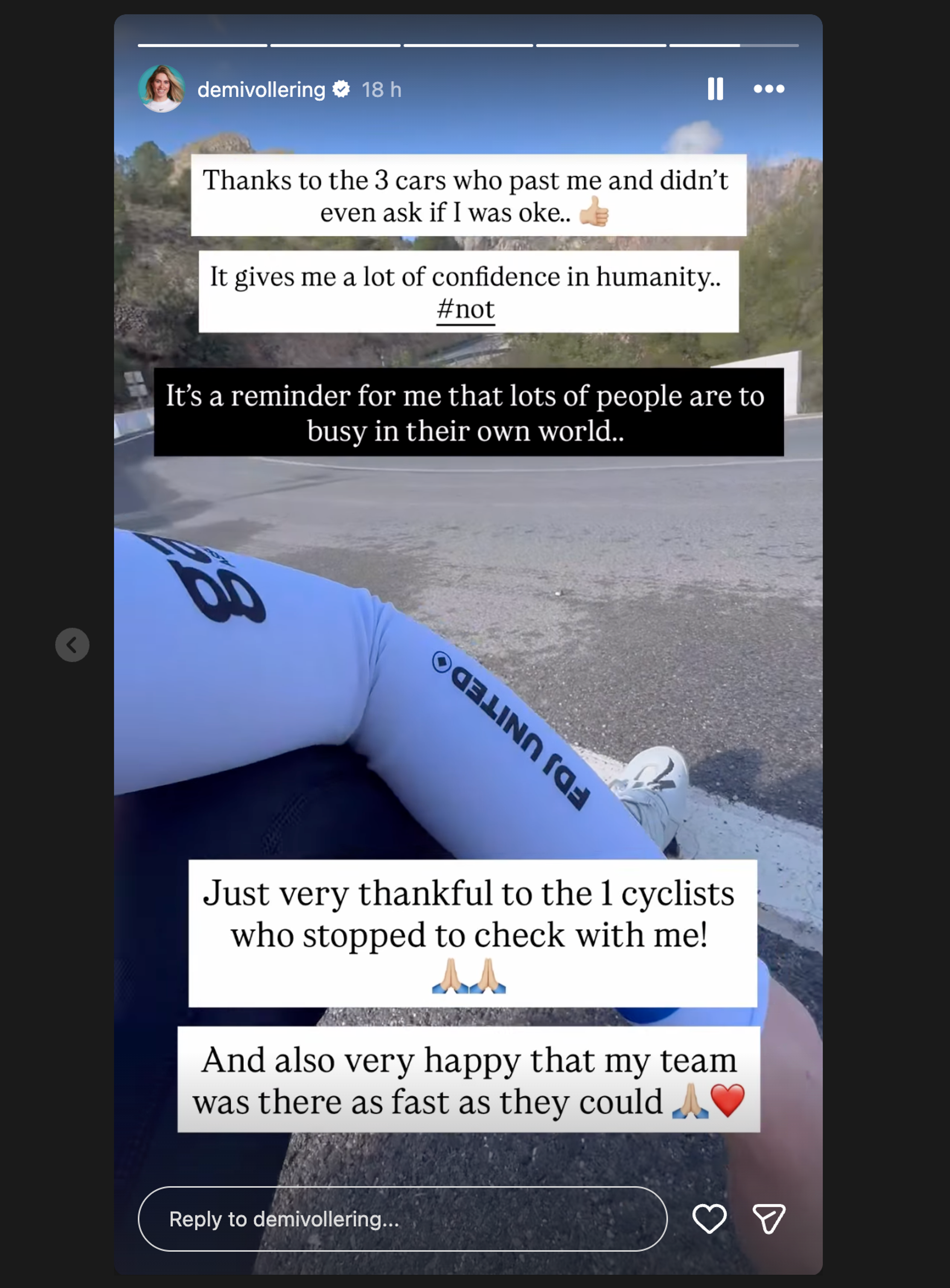 Screenshot of an Instagram story from Demi Vollering