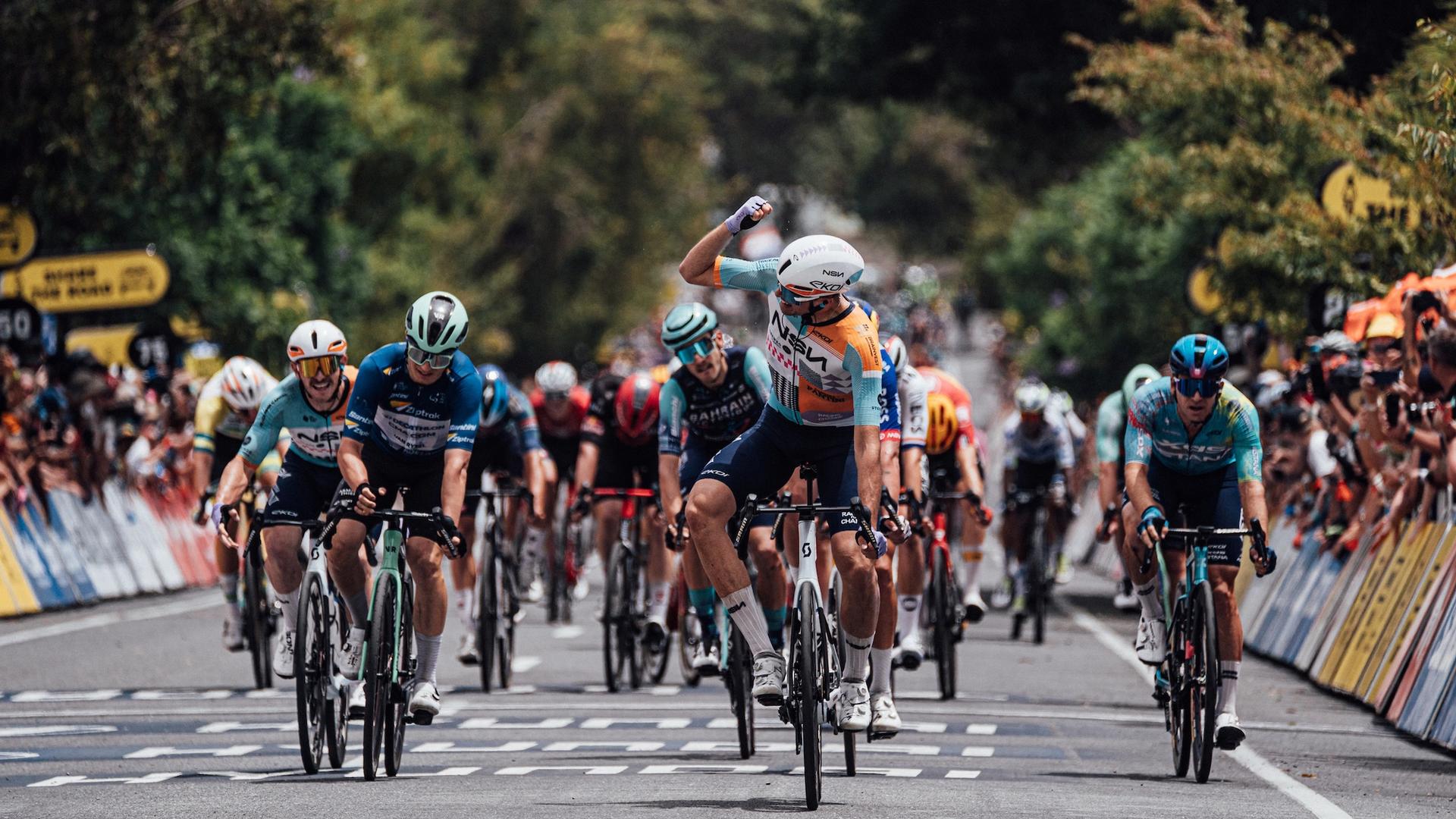 Ethan Vernon takes Stage 4 sprint as fire danger strips Willunga climb from Tour Down Under queen stage