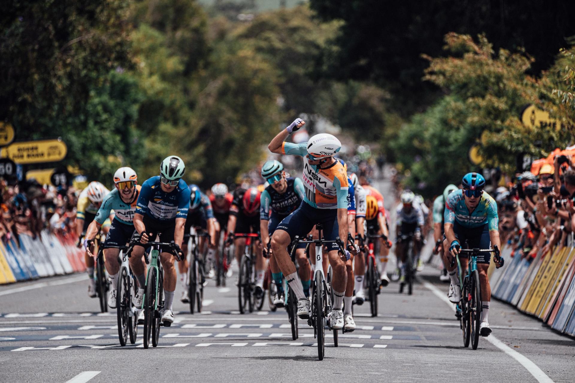 Picture by Zac Williams/SWpix.com - 24/01/2026 - Cycling - 2026 Tour Down Under - Stage 4 - Brighton to Willunga - Ethan Vernon, NSN Pro Cycling Team, wins Stage 4.