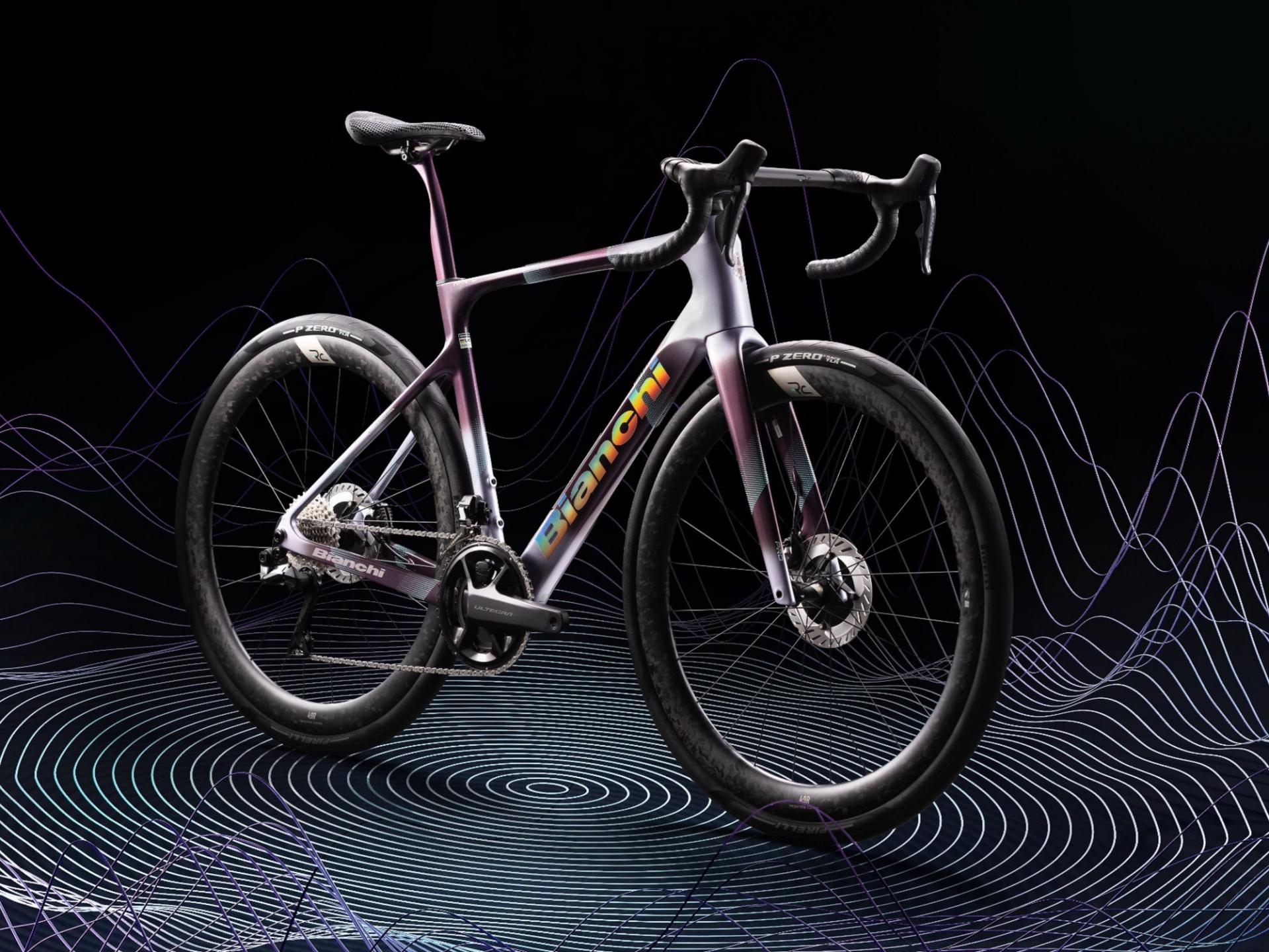 Bianchi Infinito 2026 shot against a linear pattern background