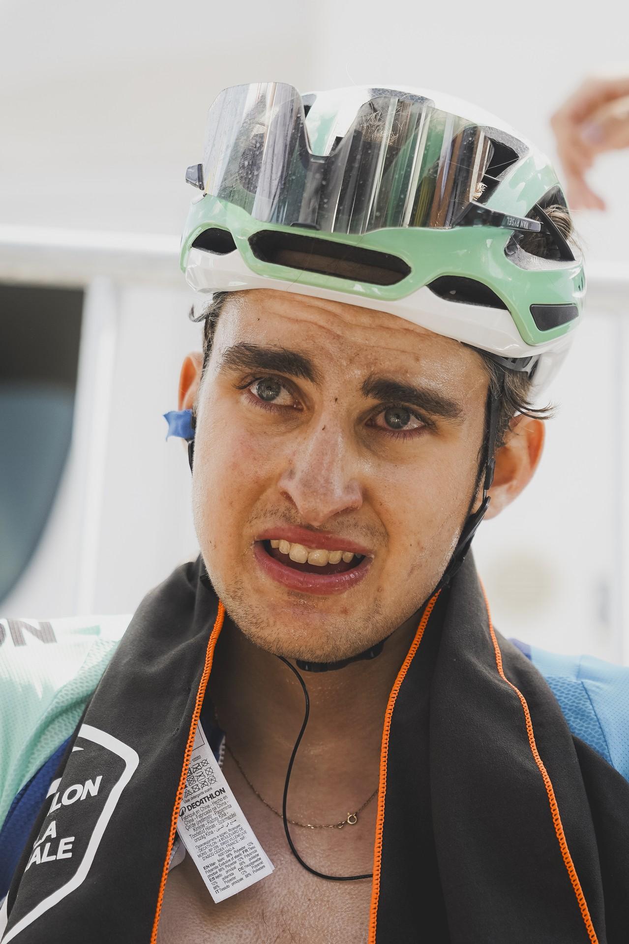 Intense post-race expression of Paul Seixas at Critérium du Dauphiné
