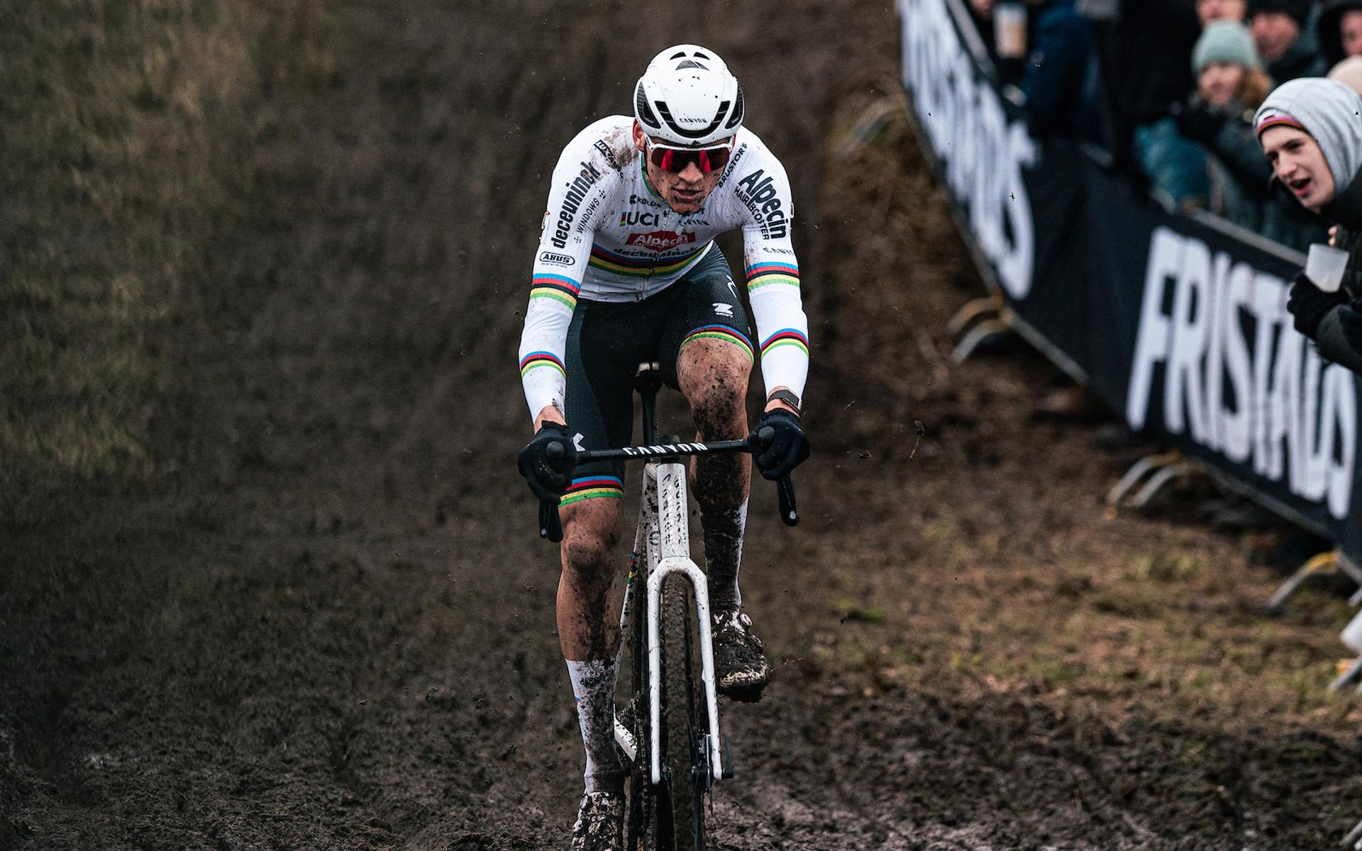 Mathieu van der Poel breaks Sven Nys's World Cup record with 51st win as Alpecin-Premier Tech sweep Hoogerheide podium