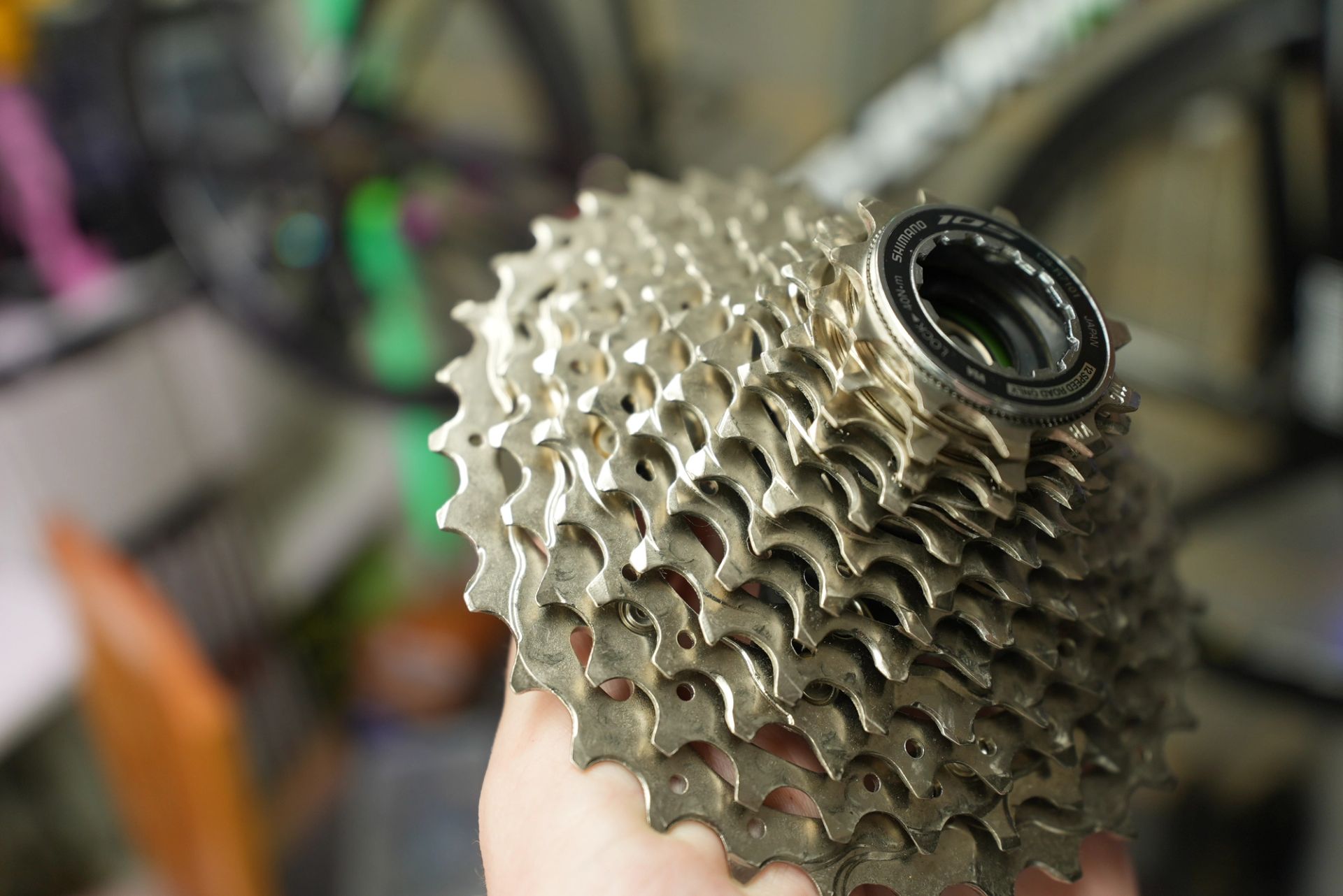 Shimano's hyperglide technology, visible on a Shimano 105 casette