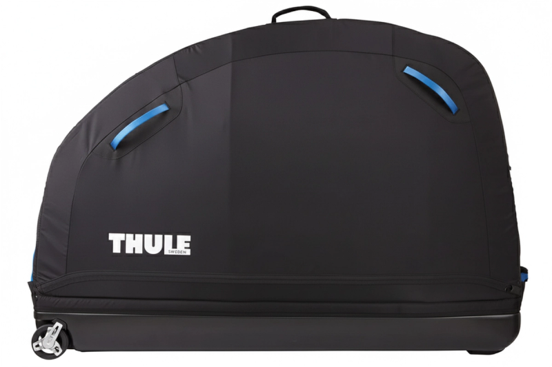 A black Thule bike bag pictured on a while background