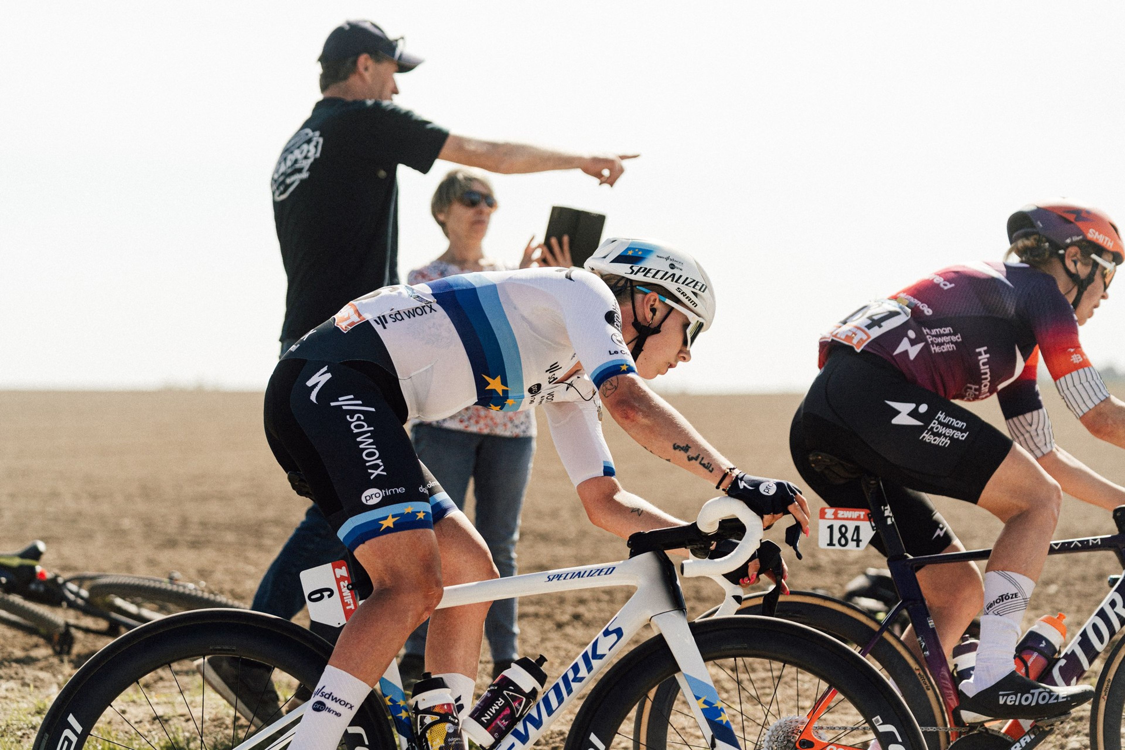 Wiebes sprinting at Paris-Roubaix Femmes finish (50 chars)