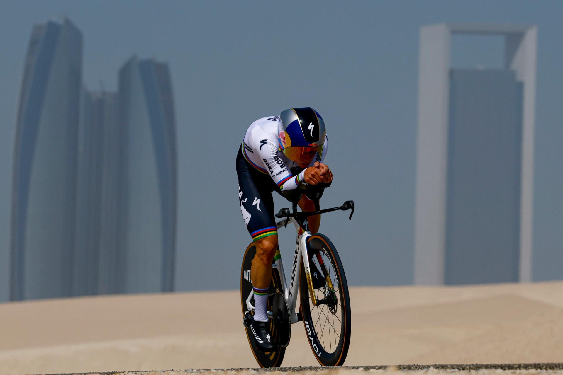 UAE Tour: Remco Evenepoel blitzes Al Hudayriyat time trial at 56.1 km/h to seize overall lead