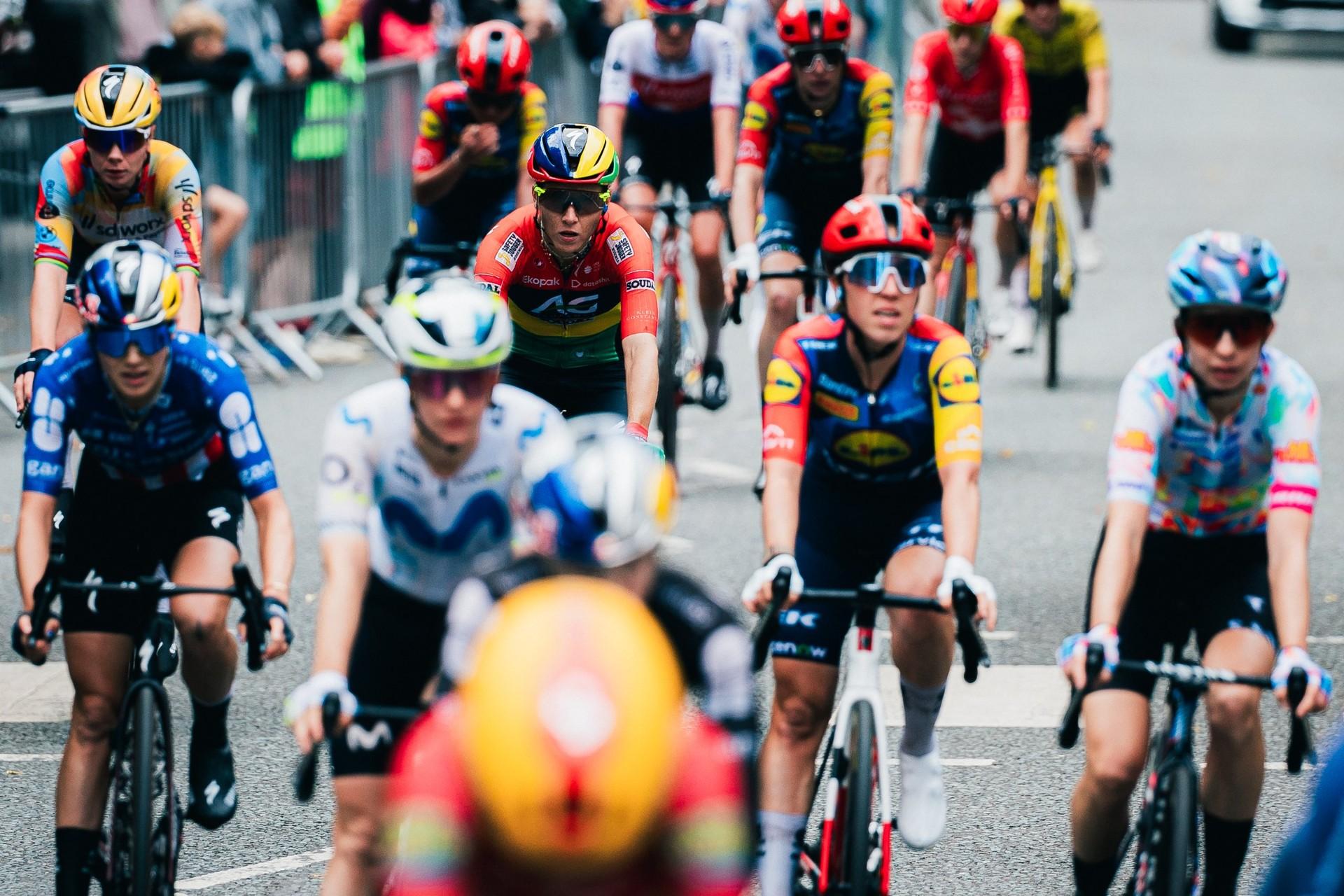 Kim Le Court rides with the peloton during the Tour of Britain Women