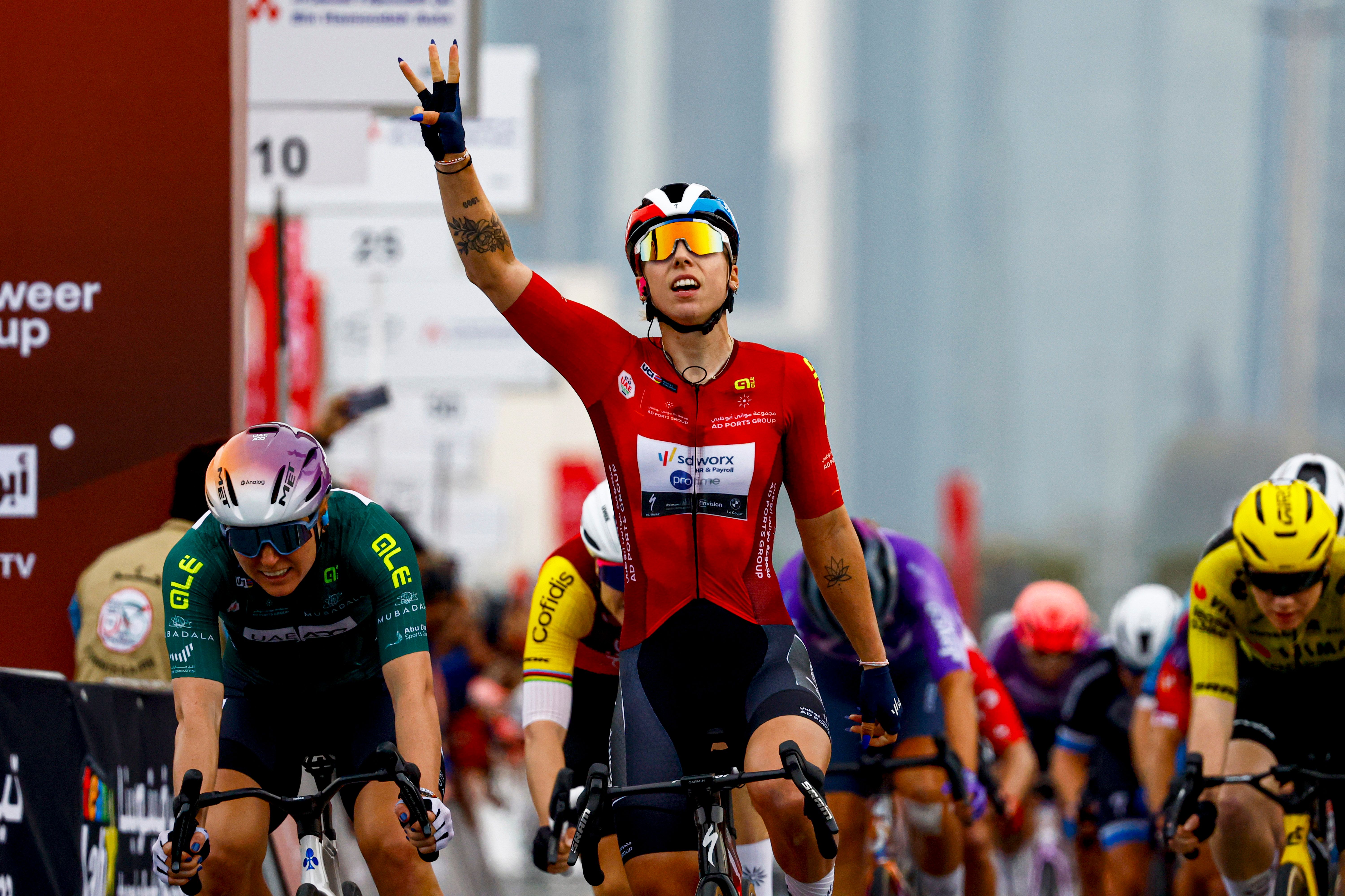 UAE Tour Women: Lorena Wiebes completes hat-trick in Abu Dhabi after 'chaos' sprint