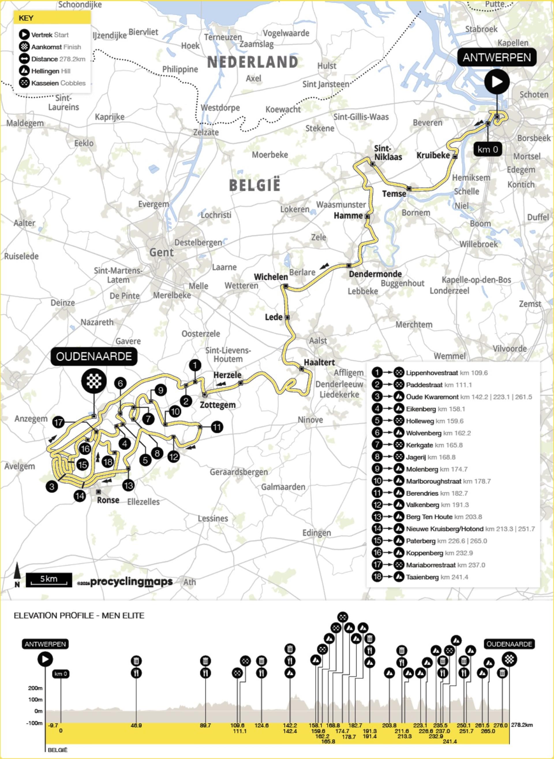 Tour of Flanders 2026 route map