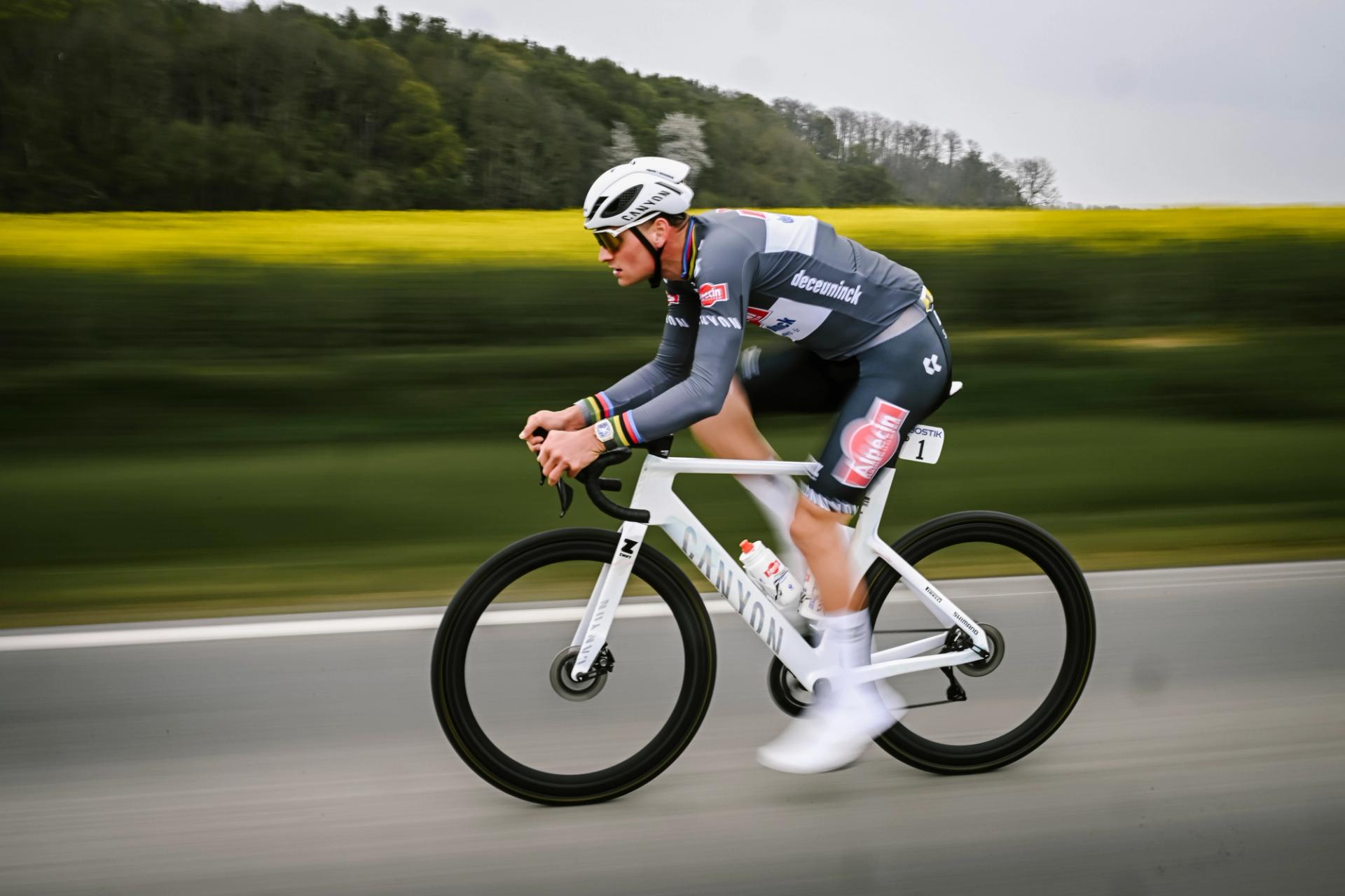 Mathieu van der Poel riding a Canyon Aeroad
