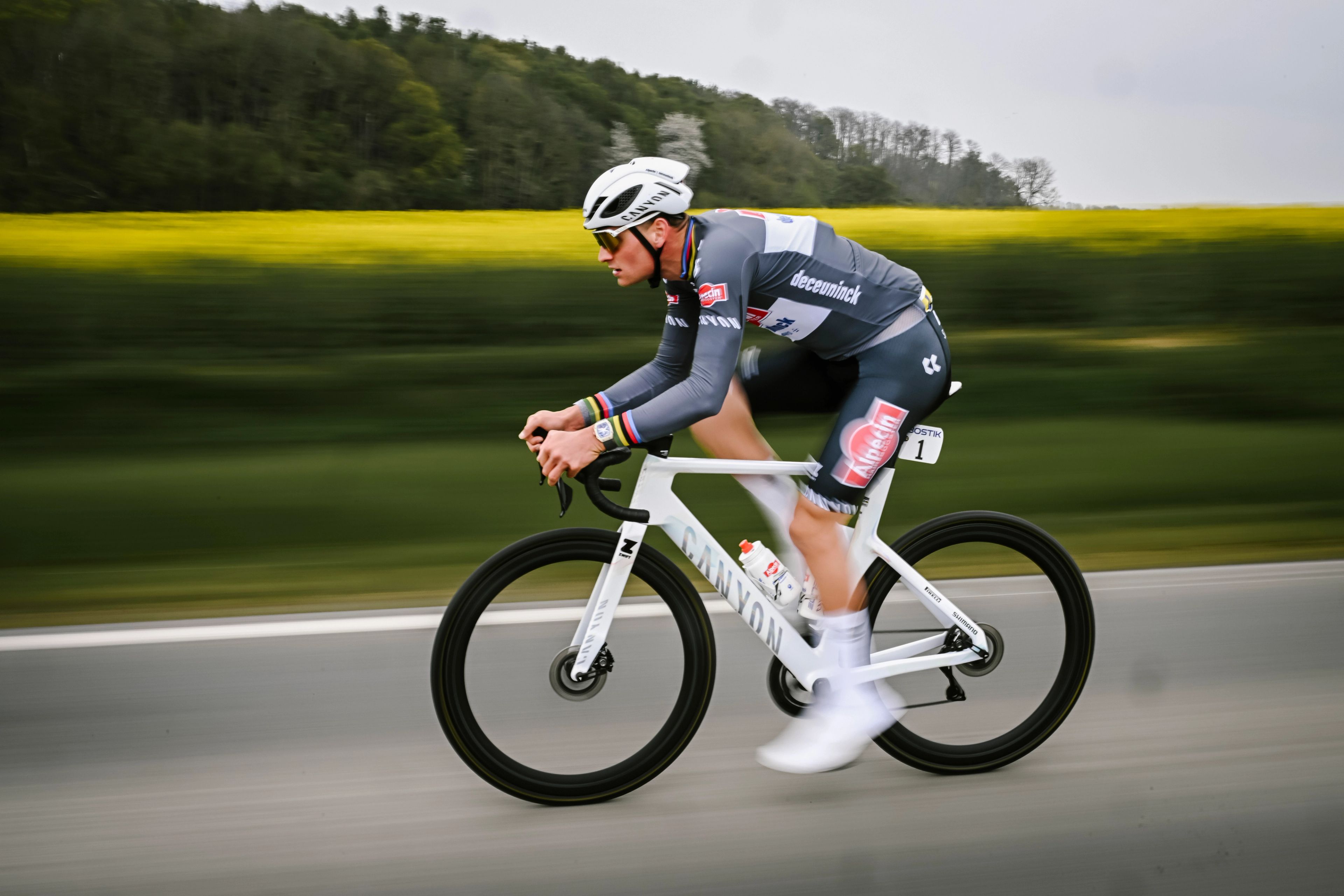 Mathieu van der Poel riding a Canyon Aeroad