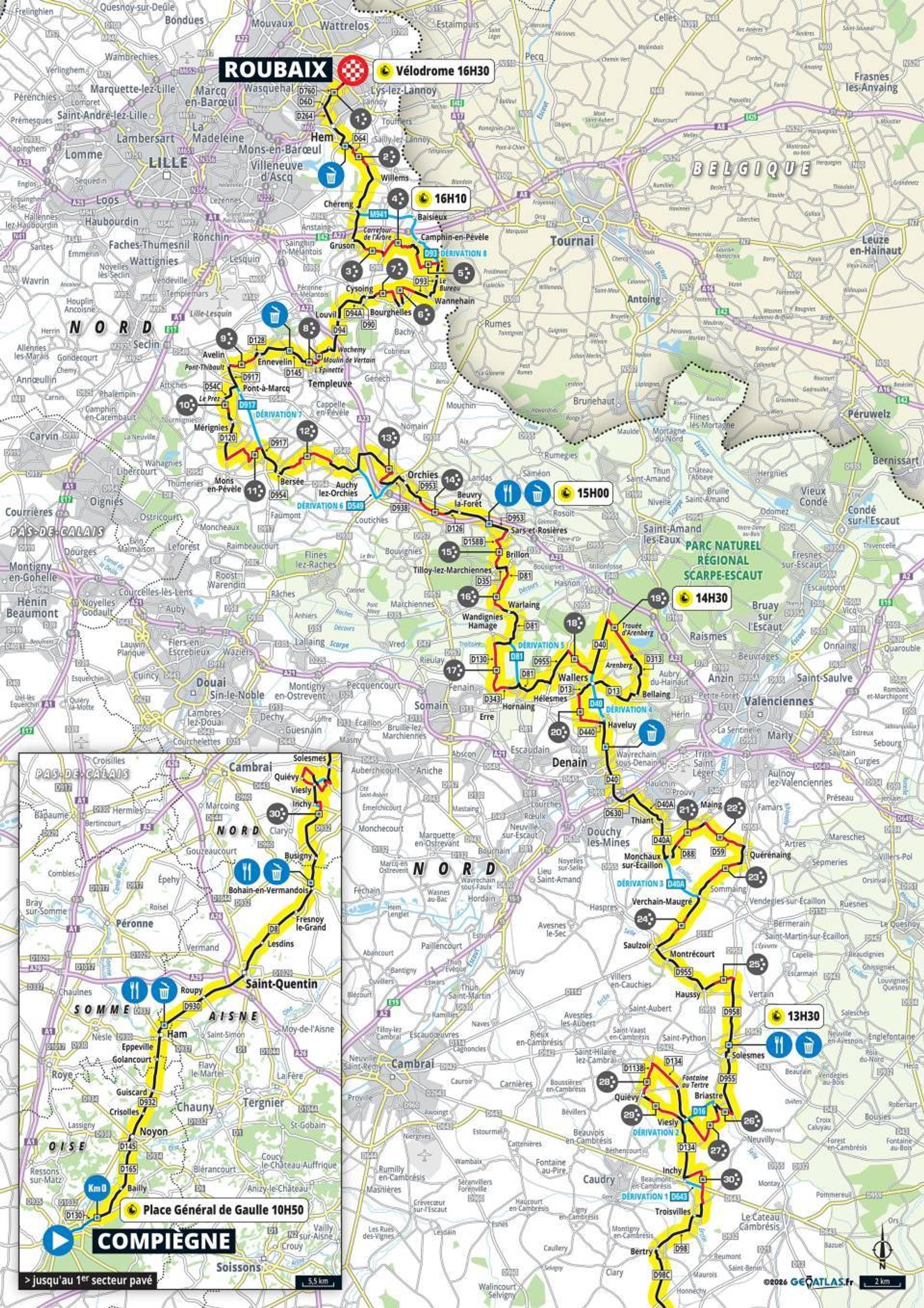 Paris-Roubaix 2026 route map