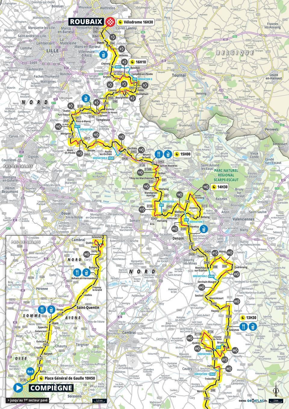 Paris-Roubaix 2026 route map