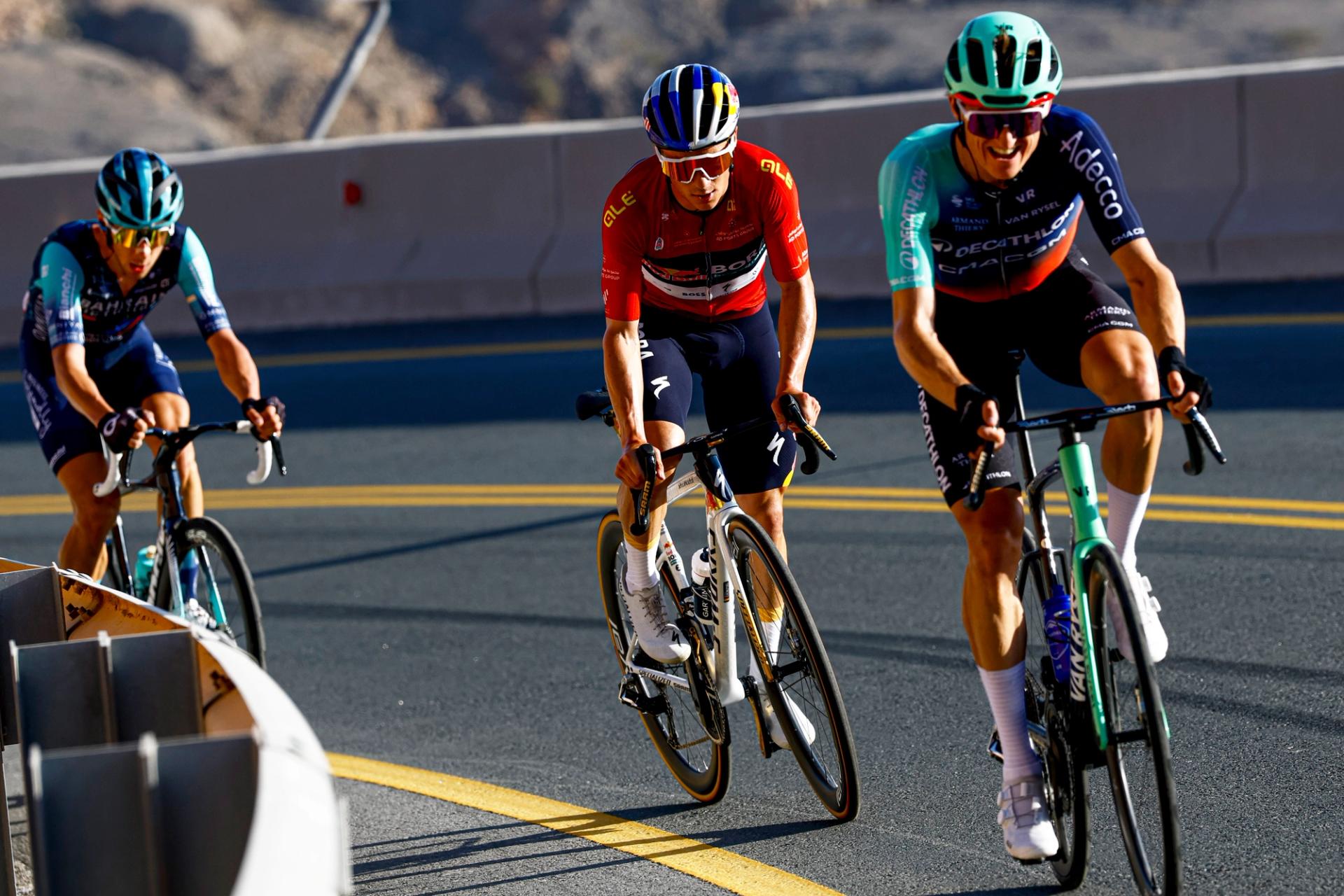UAE Tour: Remco Evenepoel cracks on Jebel Mobrah as Tiberi solos to victory