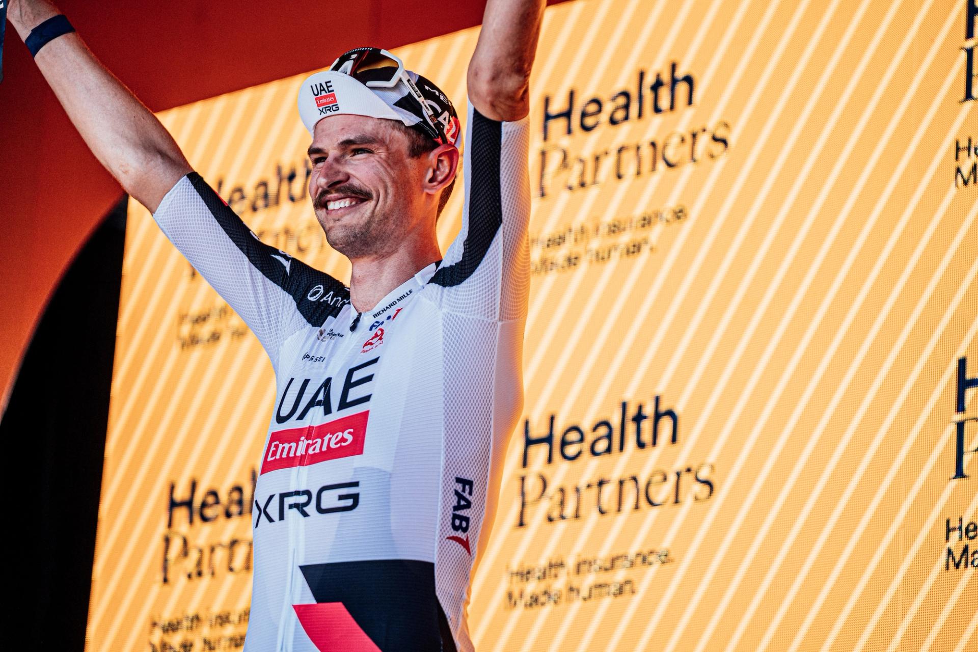 Picture by Zac Williams/SWpix.com - 22/01/2026 - Cycling - 2026 Tour Down Under - Stage 2 - Norwood to Uraidla - Jay Vine, UAE Team XRG, wins Stage 2.