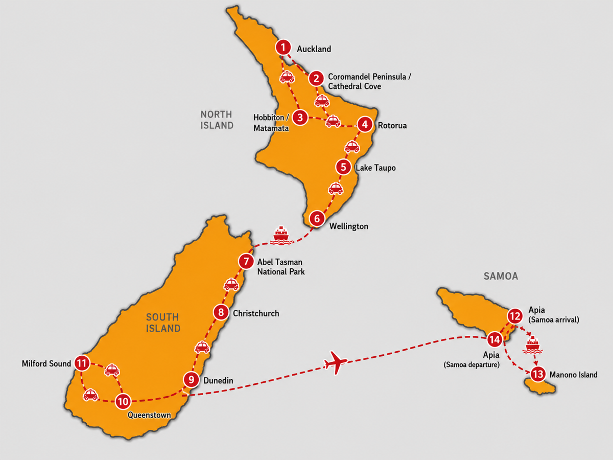 Mappa Nuova Zelanda e Samoa – Viaggio in Libertà