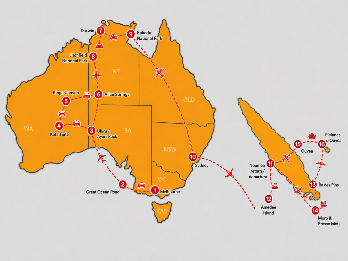 Mappa Australia e Nuova Caledonia – Tra le Perle del Pacifico