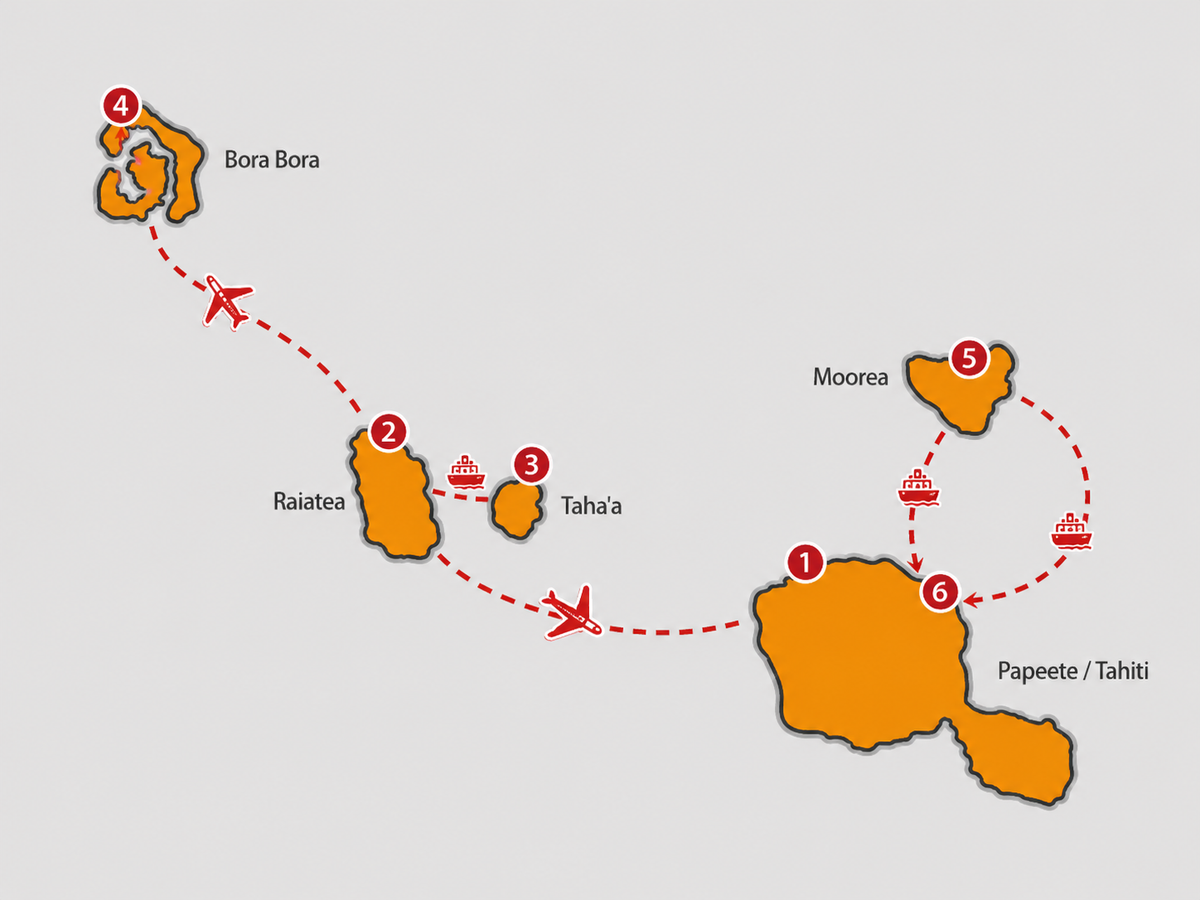Mappa Polinesia in catamarano — Navigando tra le Isole della Società