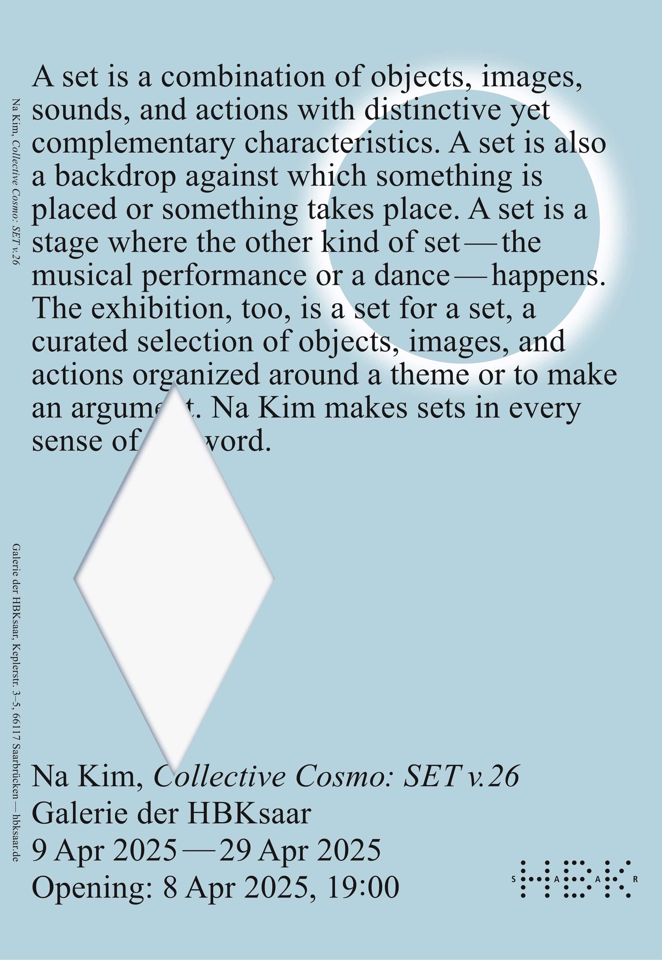 Plakat der Ausstellung „Collective Cosmo: SET c.26“ von Na Kim in der Galerie der HBKsaar