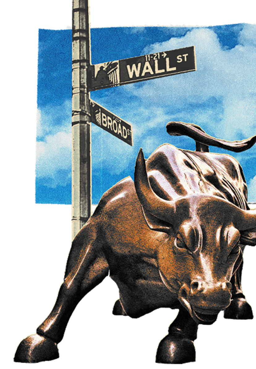 Image of wall street bull and street post