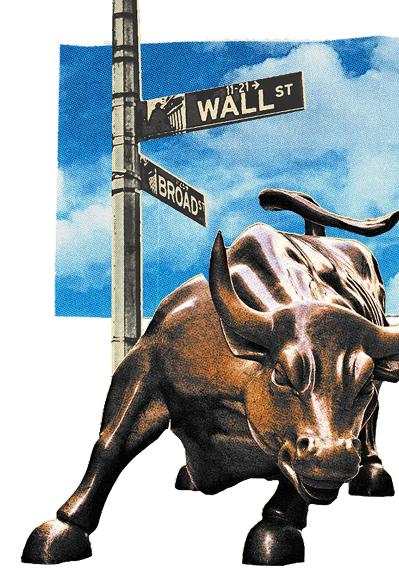 Image of wall street bull and street post