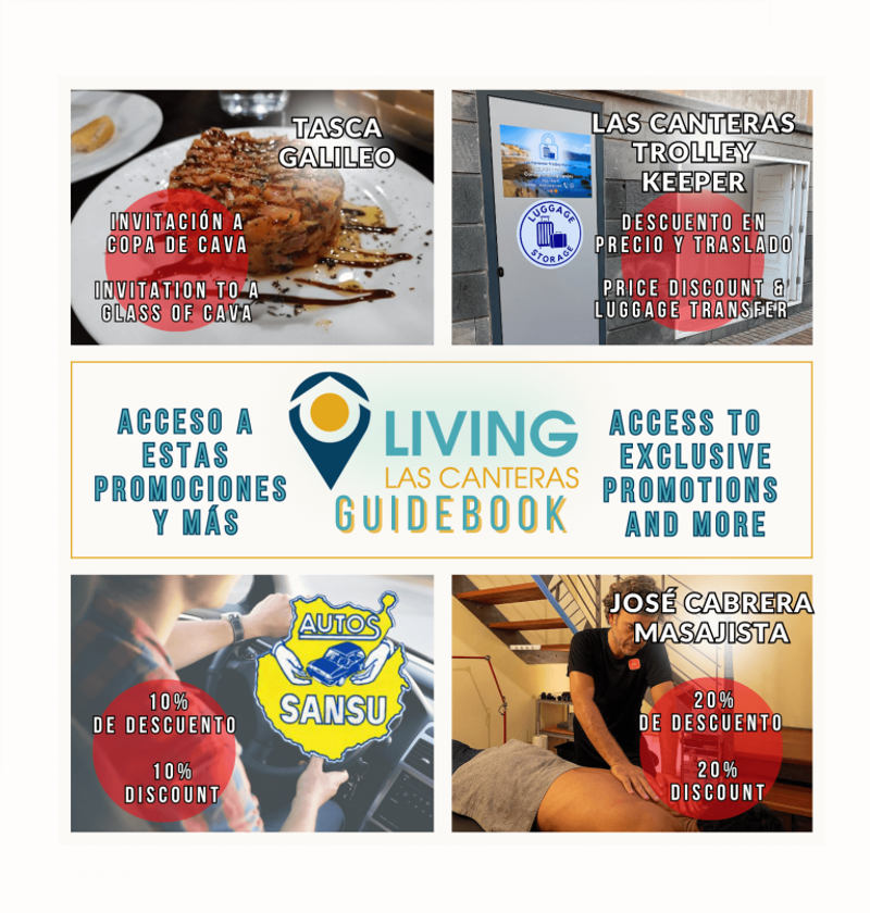 Some promotions from the LIVING LAS CANTERAS HOMES 'Recommendations Guide'.