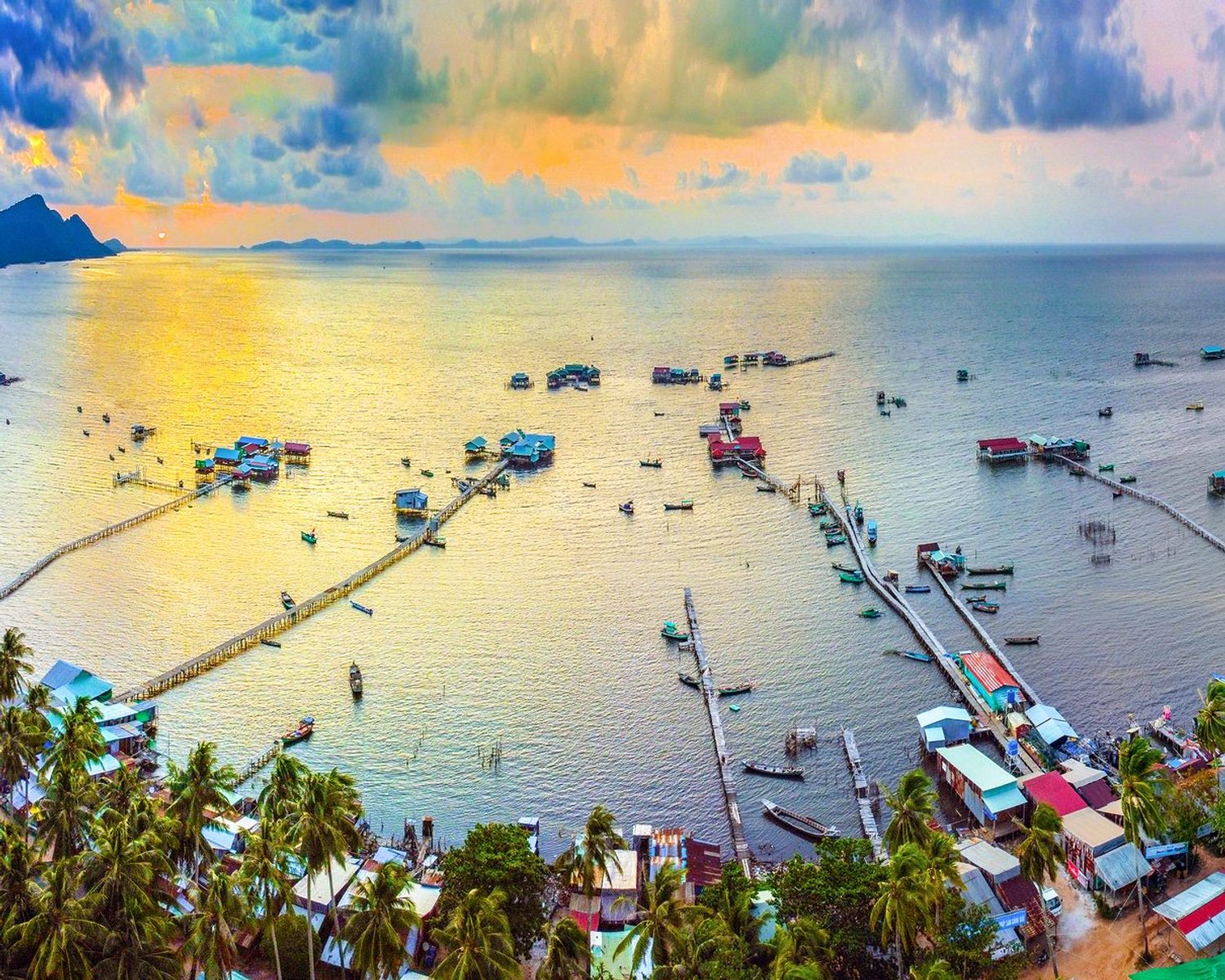 Panoramic coastline and fishing community at Rach Vem, Phu Quoc