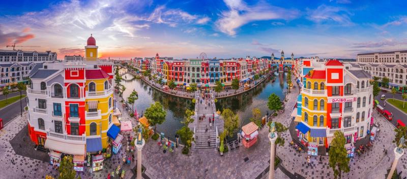 Colourful waterfront architecture at Grand World Phu Quoc