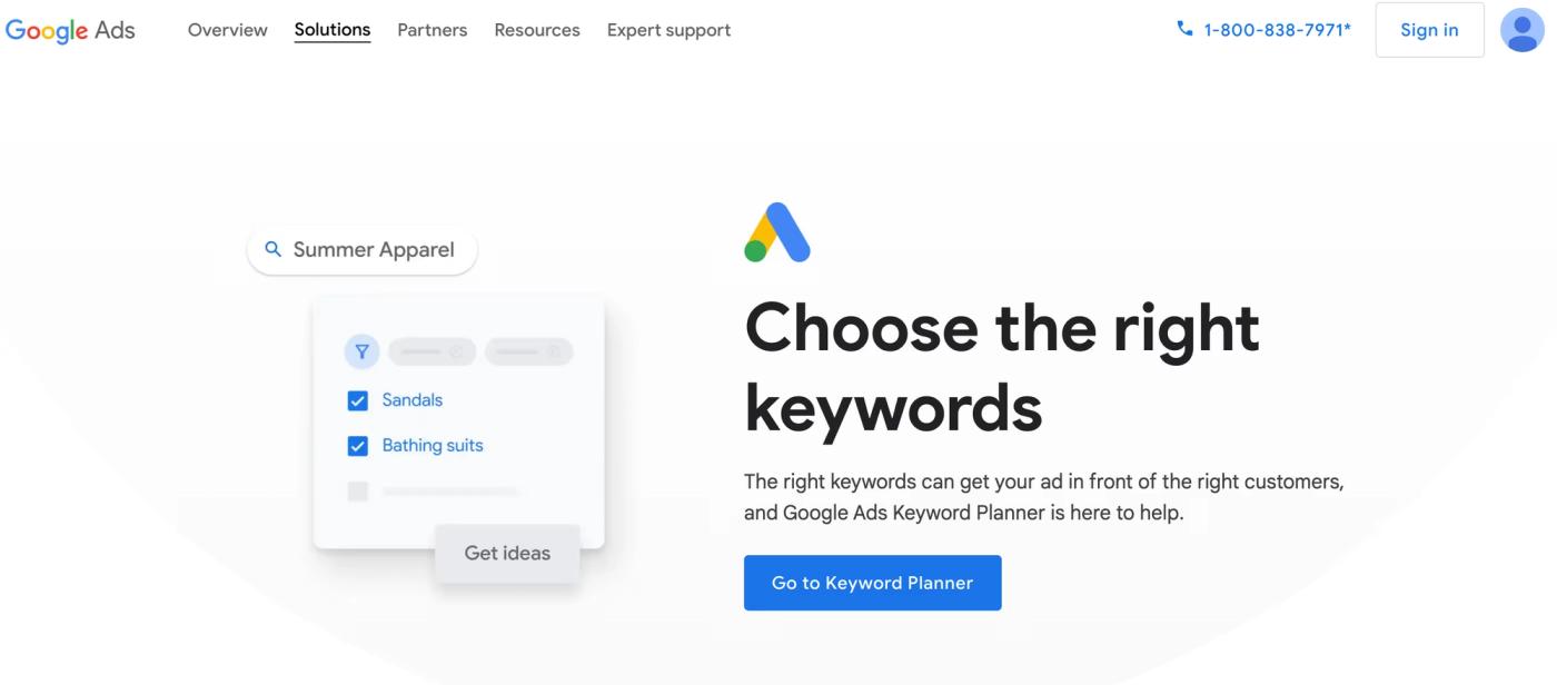 screenshot of google keyword research tool