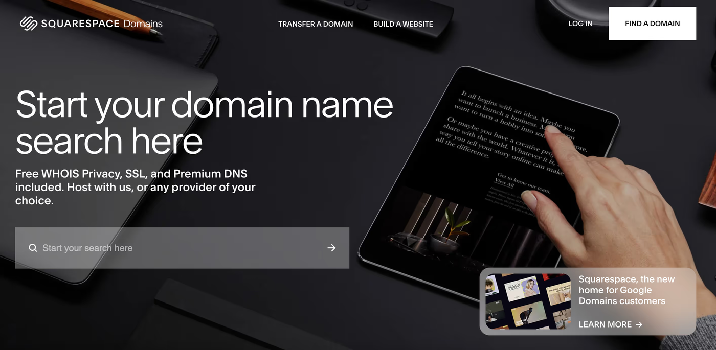 screenshot of domain tool for squarespace