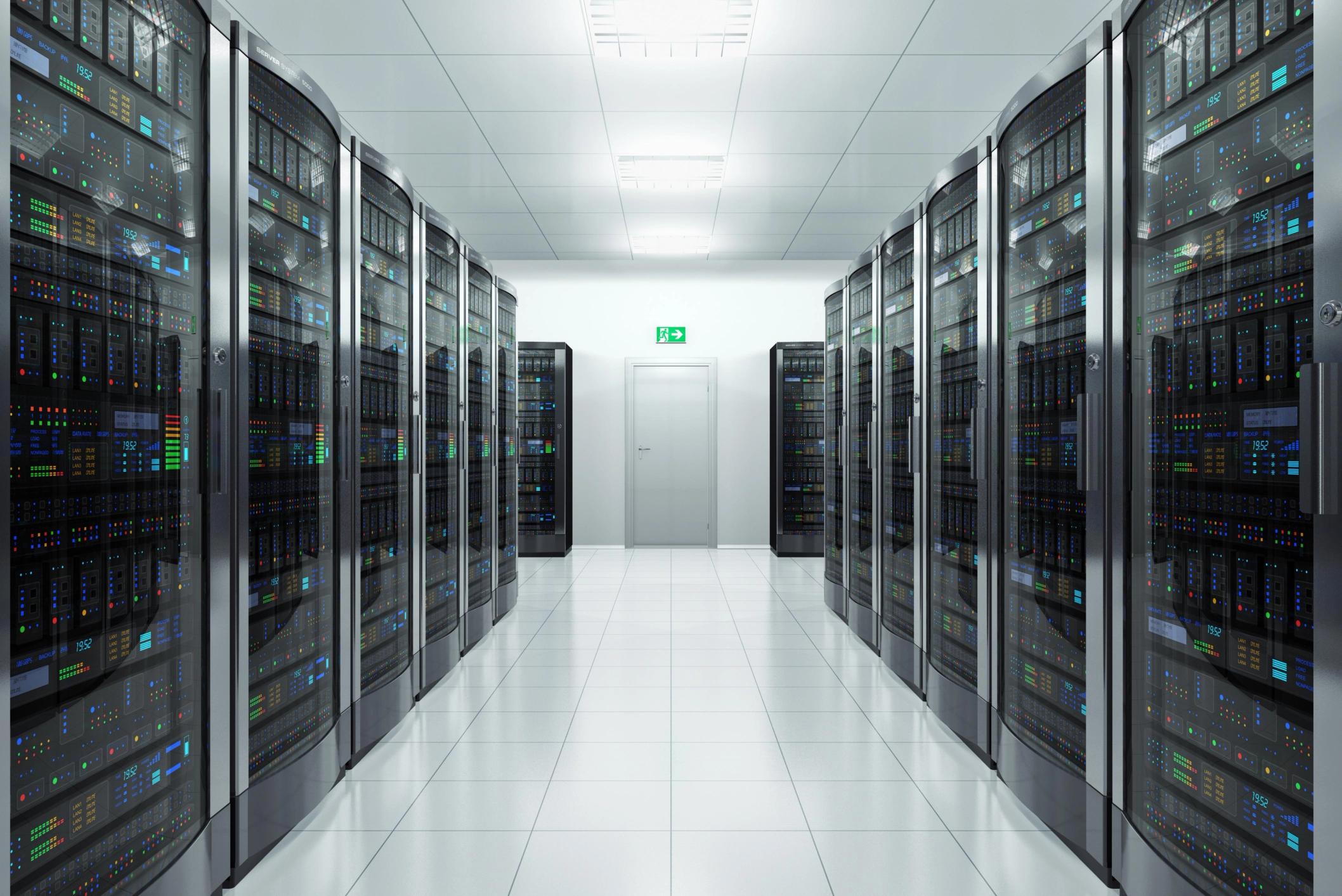 Photo of server racks in a data center