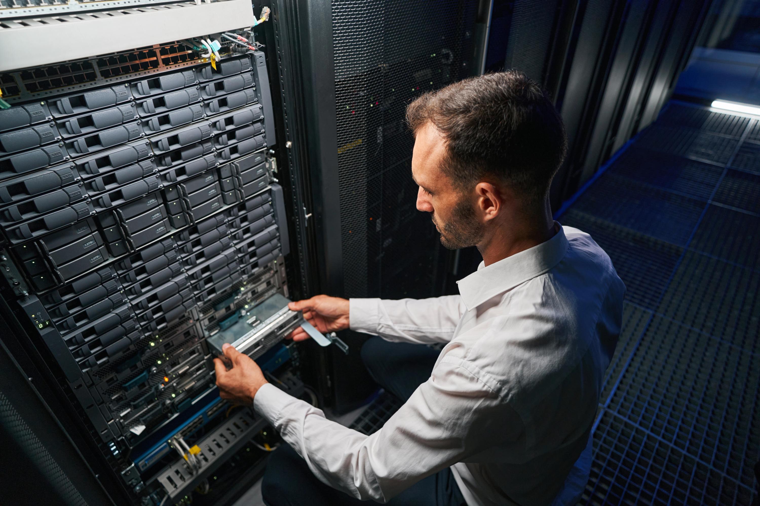 IT specialist working in a data center