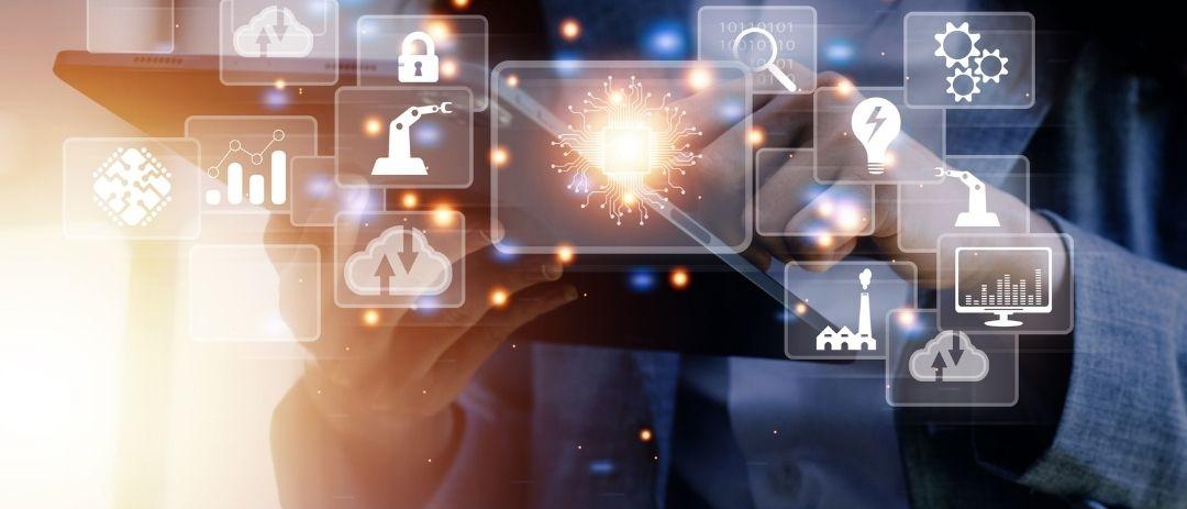 Person using an iPad with interface overlaid