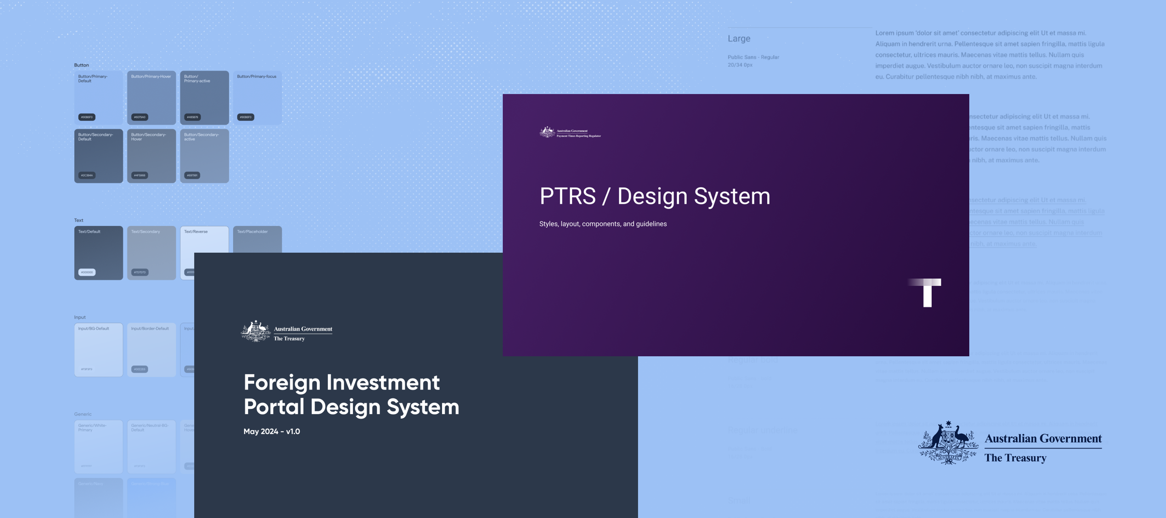 A collage of design system elements for Treasury