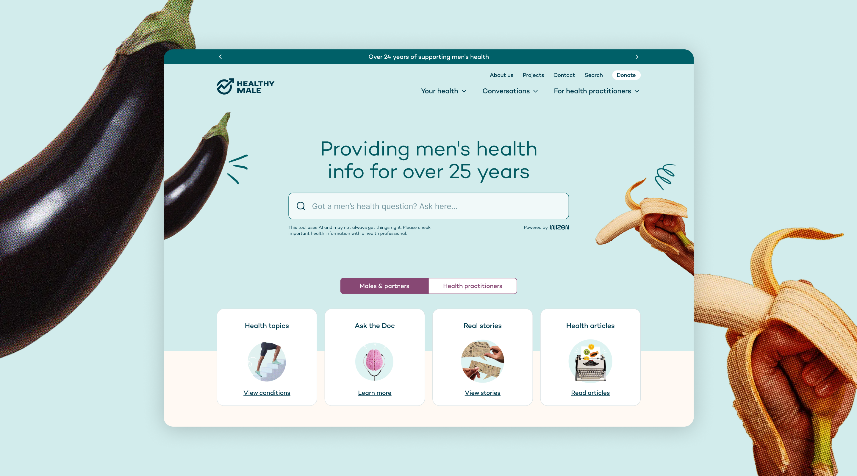 Homepage for the Healthy Male website feature AI integration