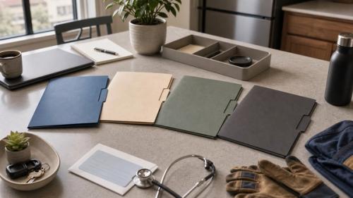 Four organized blank folders for comparing New Jersey disability benefit programs